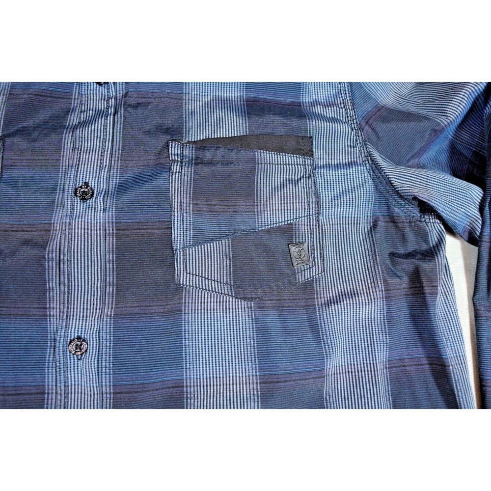 I Jeans by Buffalo Mens L Button Up Shirt Long Sleeve Blue Plaid Pockets